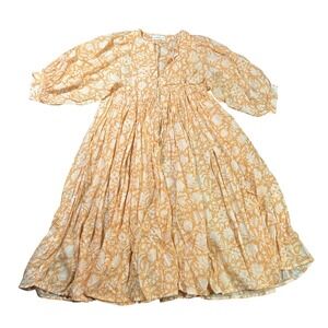 Daughters of India Women's XS Kyra Tangerine Midi Dress Floral Cotton Boho Flowy